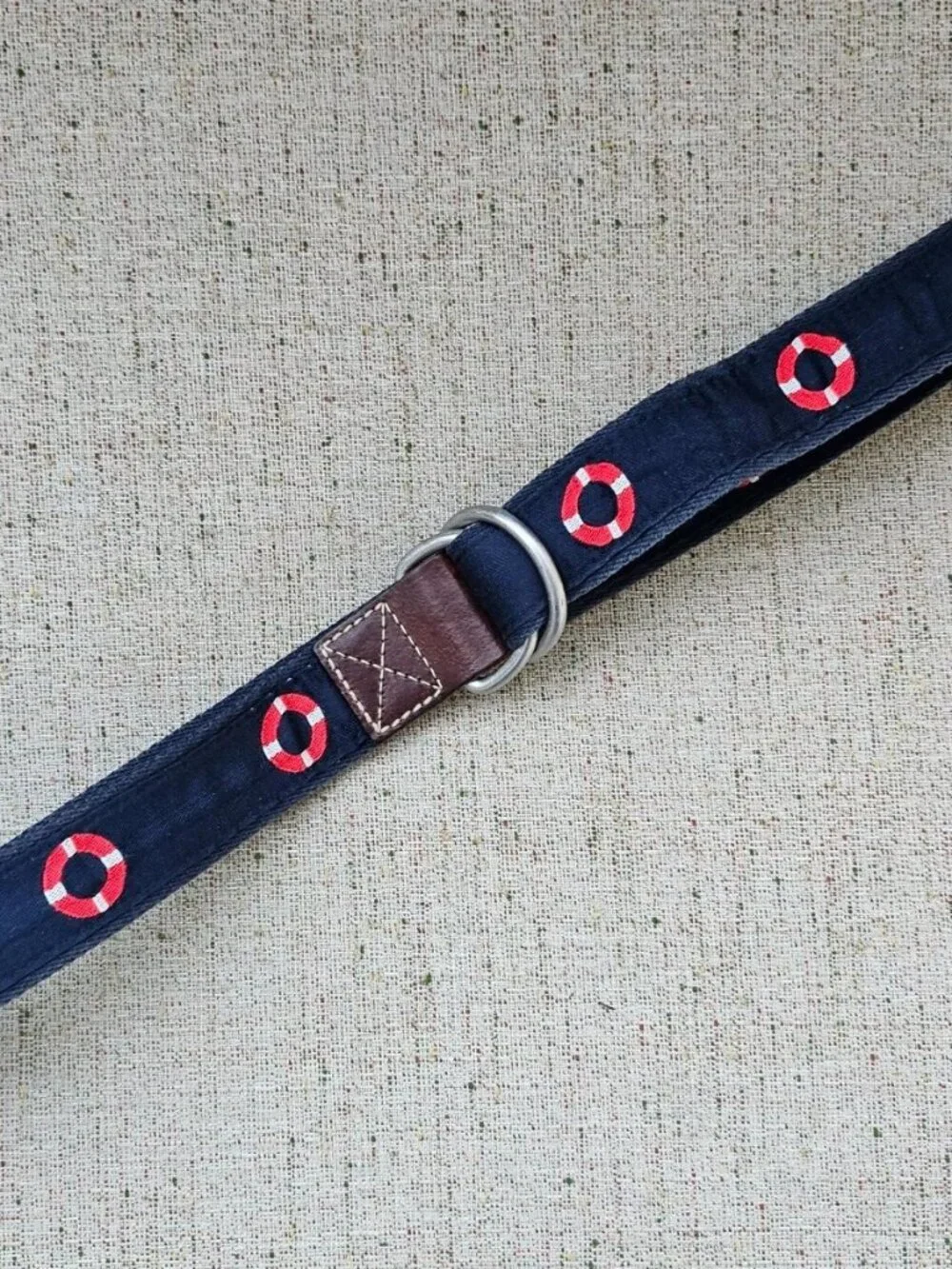 Daniel Cremieux Men Belt Blue Canvas Brown Leather Waistband Size 36 to 38 inche